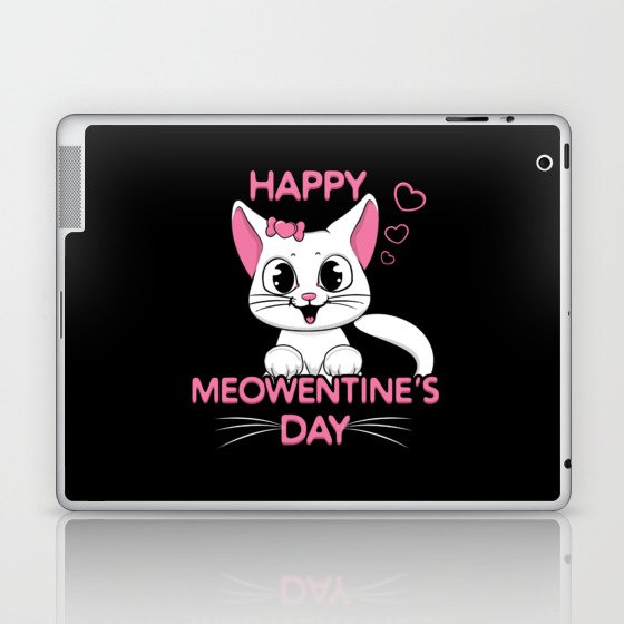 Pet Cat Animal Hearts Meow Valentines Day Laptop & iPad Skin
