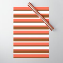 [ Thumbnail: Red, Brown & White Colored Stripes Pattern Wrapping Paper ]