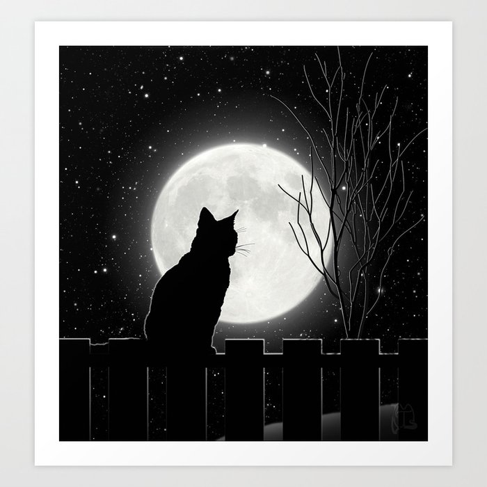 Silent Night Cat And Full Moon Art Print By Glimmersmith Society6