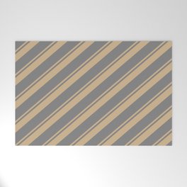 [ Thumbnail: Tan and Grey Colored Pattern of Stripes Welcome Mat ]