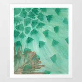 Teal Fans and Feather Art Print