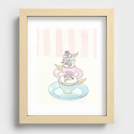 Winged Teacups and Cupcakes with Pink and White Stripes Recessed Framed Print