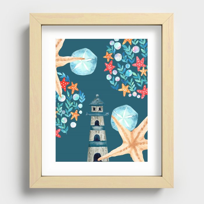 Lighthouse And Starfish Recessed Framed Print