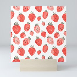Watercolor Strawberries Pattern Mini Art Print