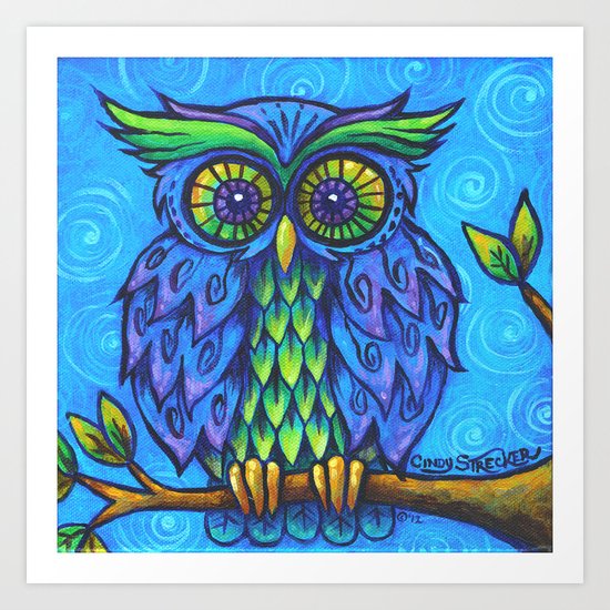 Owl in Blue Art Print