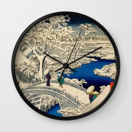 Ukiyo-e, Ando Hiroshige, Yuhi Hill and the Drum Bridge at Meguro Wall Clock