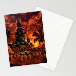 Rocking the Island - Tiki Art Hula Godzilla Stationery Card