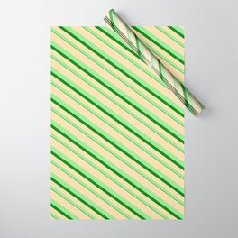 [ Thumbnail: Tan, Light Green, and Green Colored Lined/Striped Pattern Wrapping Paper ]