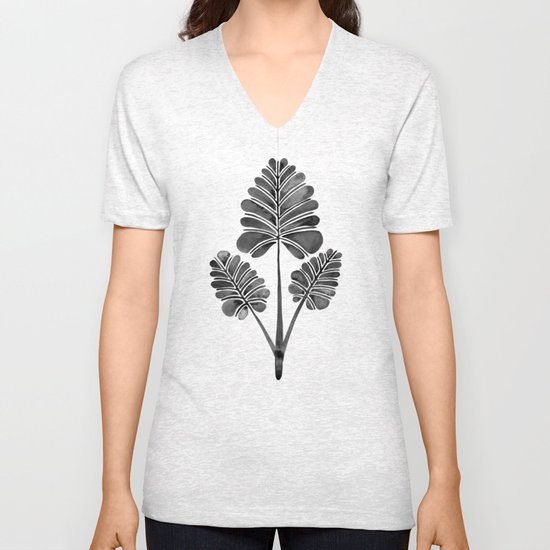 Tropical Palm Leaf Trifecta – Black Palette Unisex V-Neck