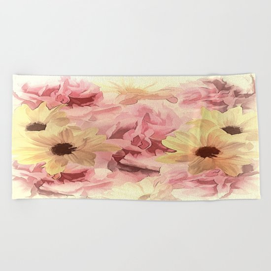 Soft Hazy Day Spring Floral Bouquet Beach Towel