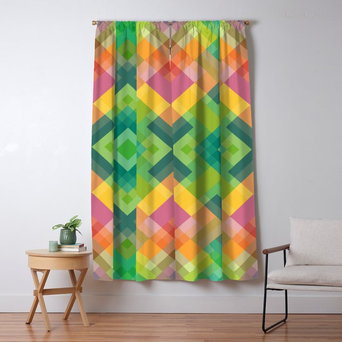 Teal Orange Lime Green Artistic Pixels Art Motif Blackout Curtain