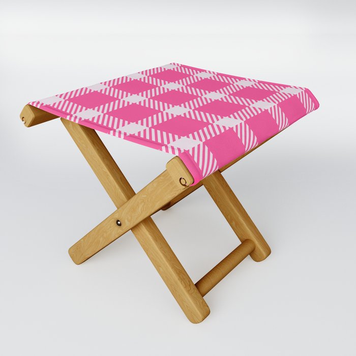 Pink & White Color Check Design Folding Stool