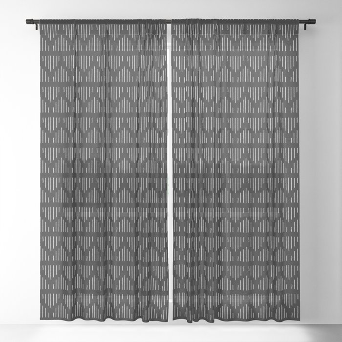 Minimalist Mudcloth 3 White on Black Sheer Curtain