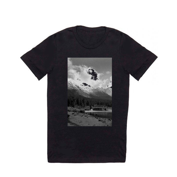 Colin Mountain Range with clouds Jasper National Park, Alberta, Canada black and white photograph - photography - photographs wall decor T Shirt