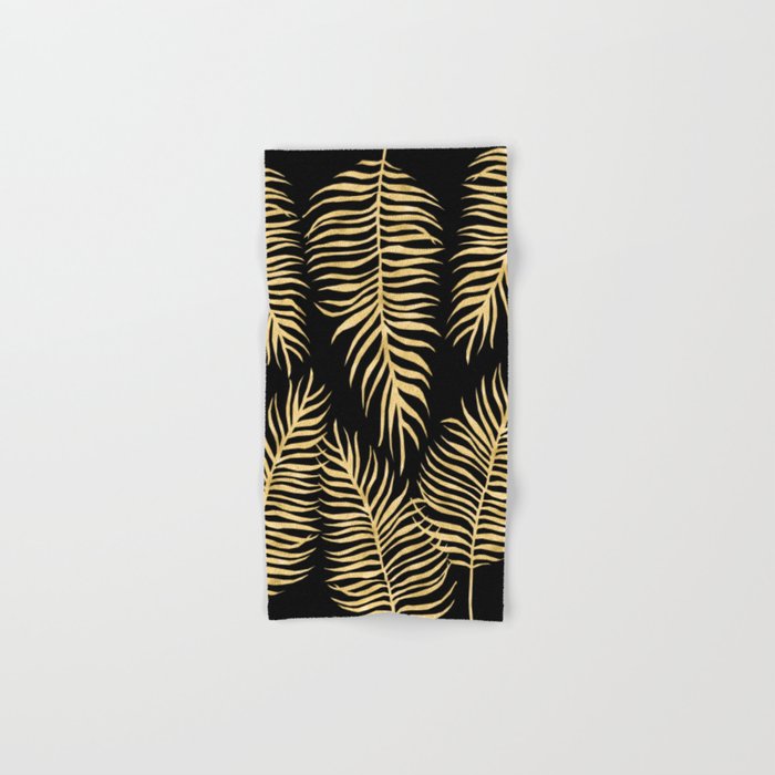 Fern Pattern Gold On Black Background Hand & Bath Towel