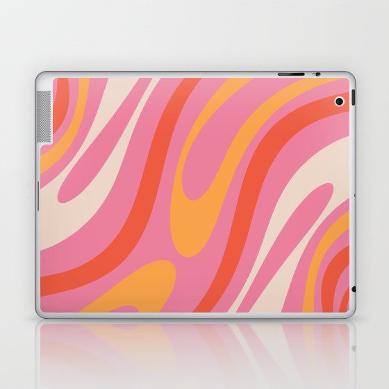 Wavy Loops Abstract Pattern Retro Pink and Orange Laptop & iPad Skin
