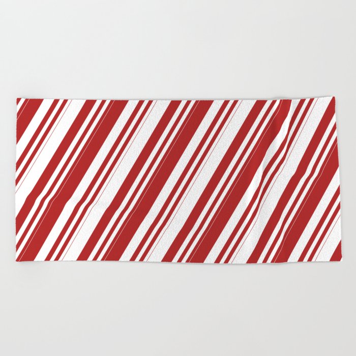 Red and White Colored Lines/Stripes Pattern Beach Towel