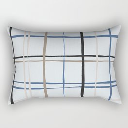 Timeless Tattersall Grid with brown, blue and black stripes over light blue Rectangular Pillow