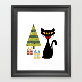 Mid Century Christmas cat Framed Art Print