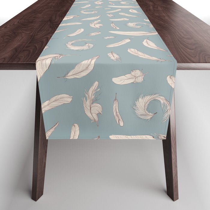 Feathers Vintage Seamless Pattern Table Runner