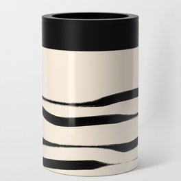 Wavy Ink Stripes Organic Minimalist Modern Half Pattern in Black and Almond Cream Can Cooler