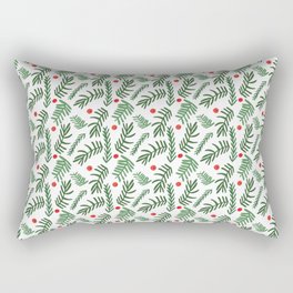 Pine Tree Branches with Red Christmas Berries Rectangular Pillow