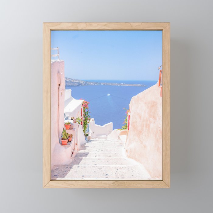 Santorini Greece Mamma Mia Pink Street Framed Mini Art Print by My ...