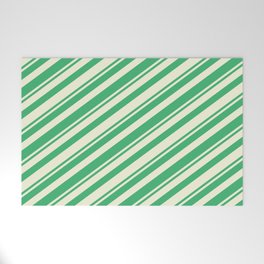 [ Thumbnail: Sea Green & Beige Colored Lines Pattern Welcome Mat ]