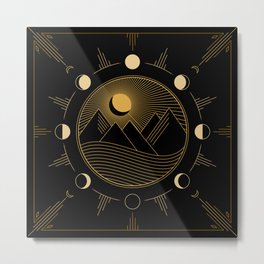 Lunar Phases With Mountains Metal Print