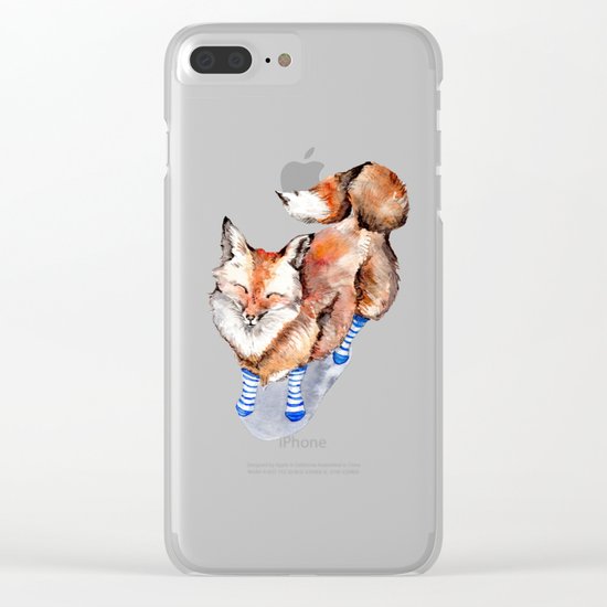 Smiling Red Fox in Blue Socks Clear iPhone Case