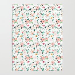 Watercolor Flower Pattern Peach White Pink Poster