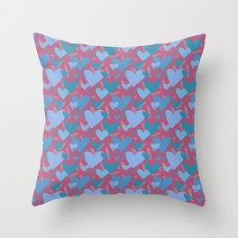 Cute blue heart pattern on magenta background Throw Pillow