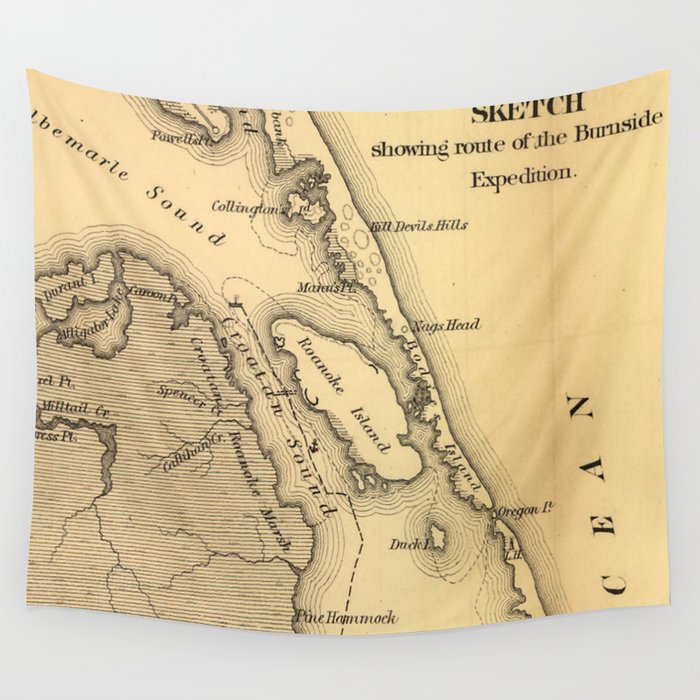 Vintage Map of The Outer Banks (1862) Wall Tapestry by BravuraMedia  Society6