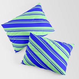 [ Thumbnail: Blue and Green Colored Lines/Stripes Pattern Pillow Sham ]