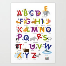 Animal Alphabet (col version with upper and lowercase letters) Art Print
