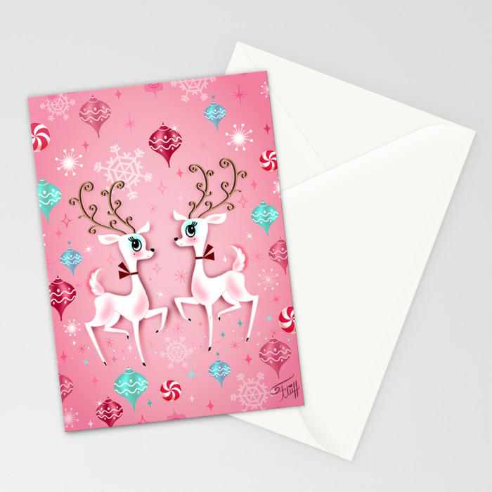 Cute Christmas Reindeer Stationery Cards By Fluffshop Society6