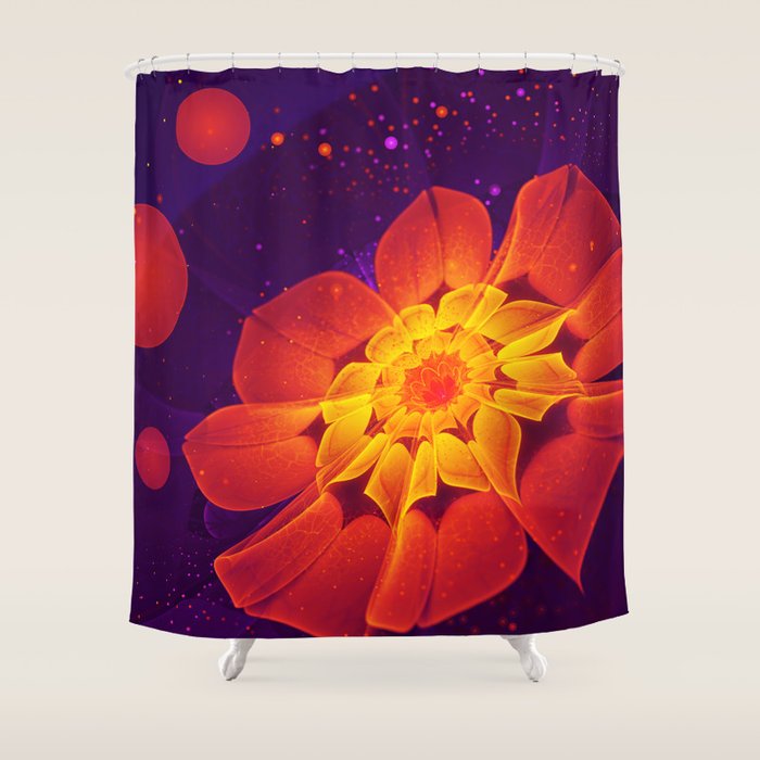 Royal Blue Red And Yellow Fractal Gerbera Daisy Shower Curtain By Royal Blue Red And Yellow Fractal Gerbera Daisy Shower Curtain