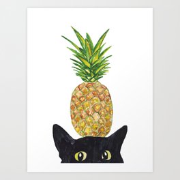 Pineapple cat Painting Kitchen Wall Poster Watercolor Art Print