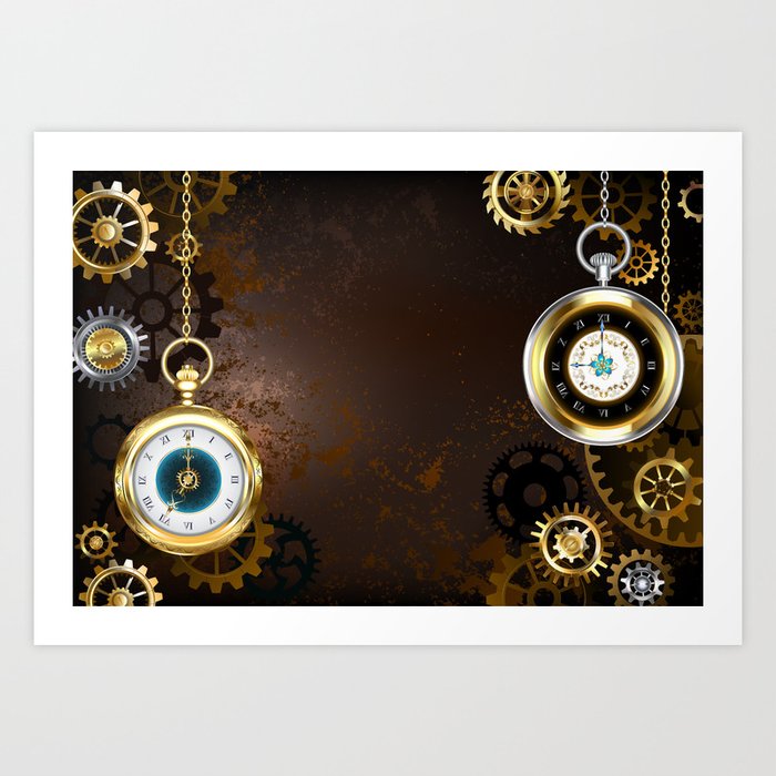 Brown Background with the Clock Art Print