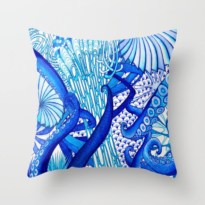 Blue Sploodge Throw Pillow by IsntFunctional Society6
