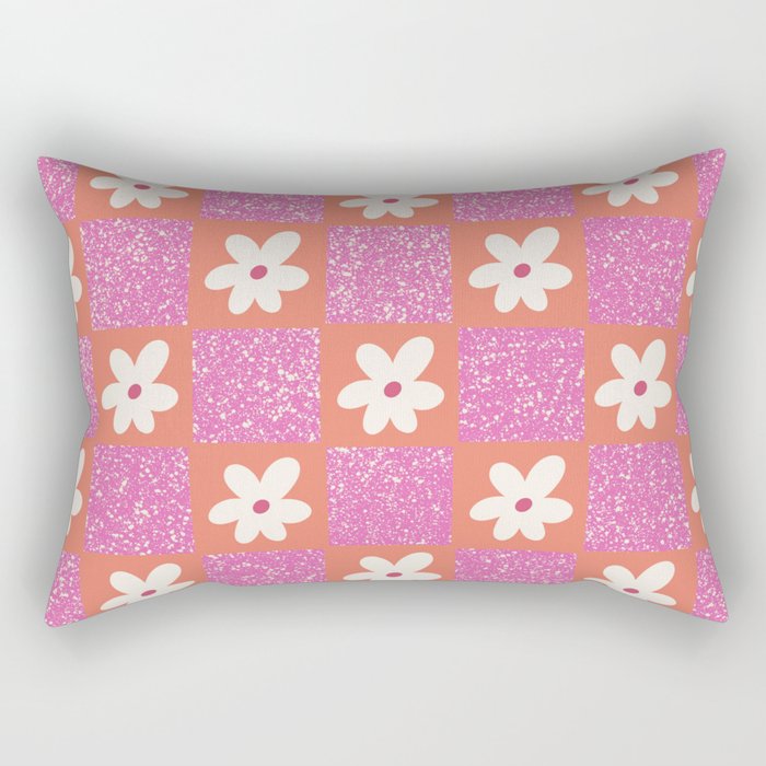 Sprinkle Spring of Daisies - Coral and Pink Rectangular Pillow