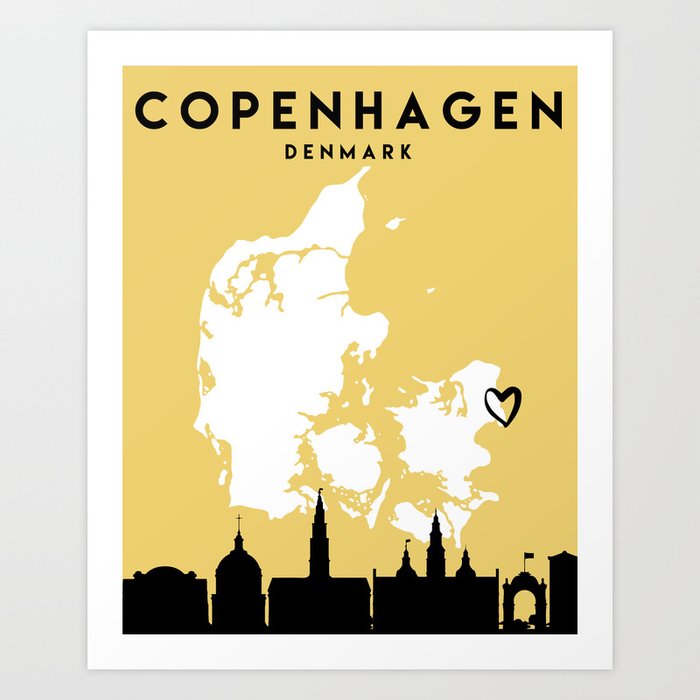 COPENHAGEN DENMARK LOVE CITY SILHOUETTE SKYLINE ART Art Print