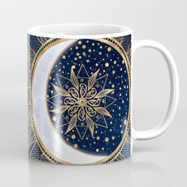 Elegant Gold & Blue Sun Moon Mandala Doodles Art Coffee Mug