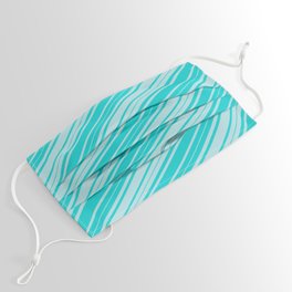 [ Thumbnail: Dark Turquoise & Powder Blue Colored Lined Pattern Face Mask ]