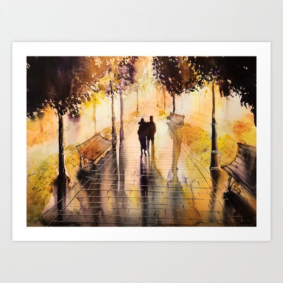 Promenade after the rain Art Print