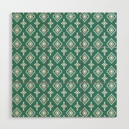 Green Blue and White Native American Tribal Pattern Wood Wall Art