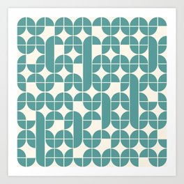 Mid Century Modern Geometric Pattern Cyan Art Print