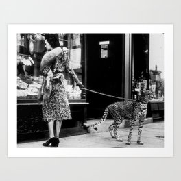 Woman Walking Pet Cheetah in London, 1939 Art Print