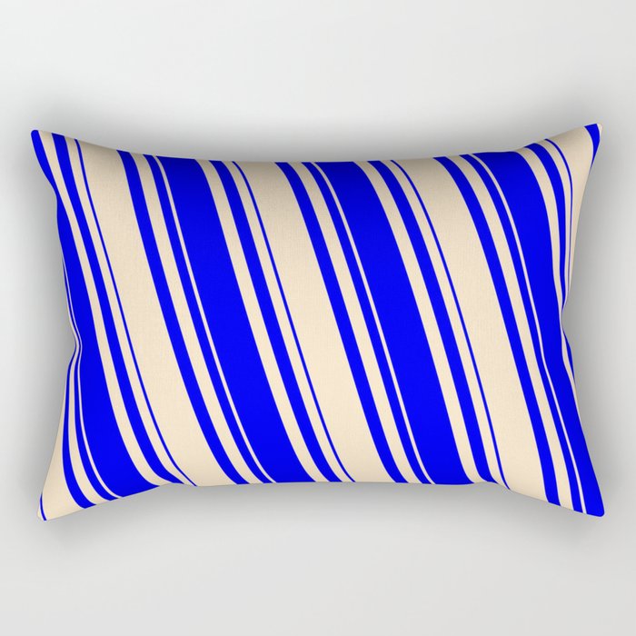Bisque & Blue Colored Lined Pattern Rectangular Pillow