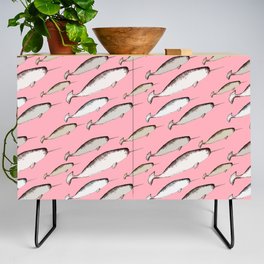 Narwhal Whales - Narwhal Whale Pattern Watercolor Illustration Pink Credenza